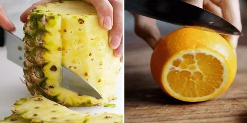Các nguyên liệu cần được sơ chế trước khi ép nước cam dứa