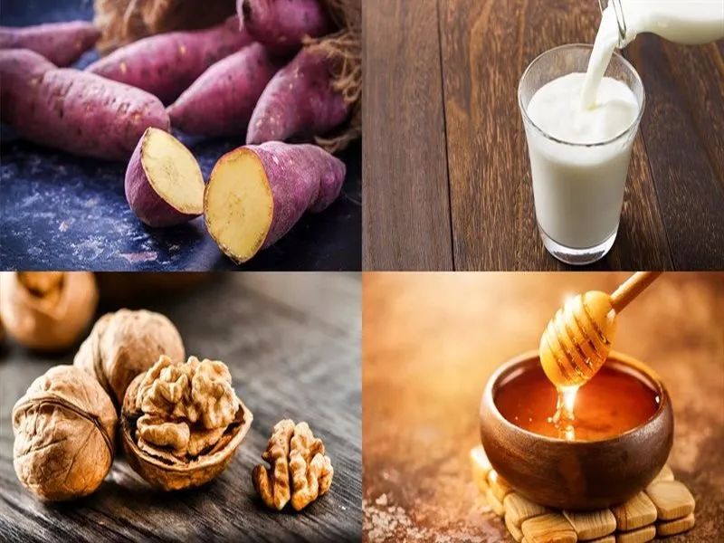 Nguyên liệu cho công thức làm sữa hạt khoai lang tím mix hạt óc chó