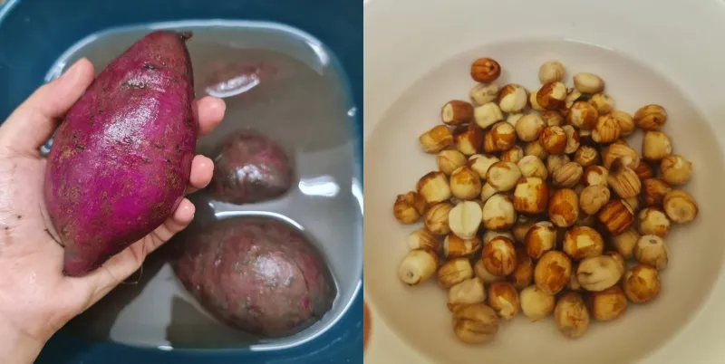 Sơ chế khoai lang và hạt sen