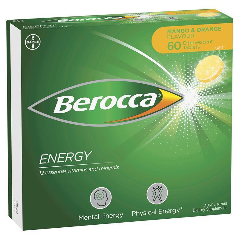 Viên Sủi Tăng Lực Berocca Energy (Vị Cam/ Chanh/ Dâu/ Xoài và Cam) Effervescent 60 Viên