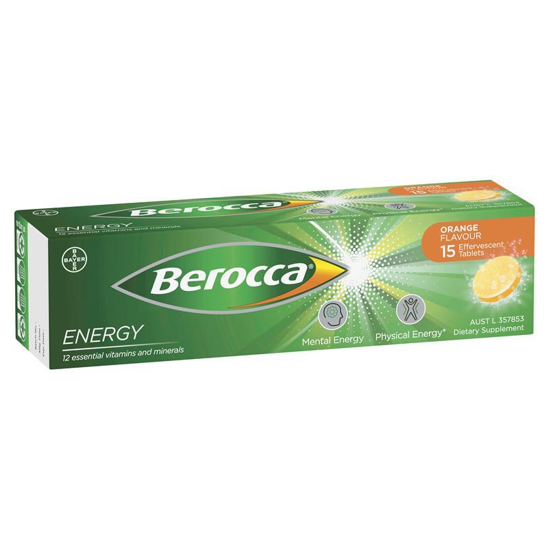 Viên Sủi Tăng Lực Berocca Energy Effervescent (Vị Cam/ Chanh/ Dâu/ Xoài và Cam)15 Viên