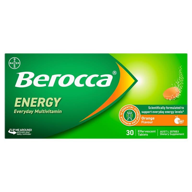 Viên Sủi Tăng Lực Berocca Energy Effervescent (Vị Cam/ Chanh/ Quả Mọng/ Xoài và Cam)30 Viên