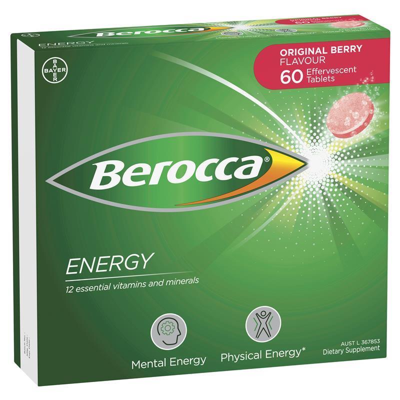 Viên Sủi Tăng Lực Berocca Energy (Vị Cam/ Chanh/ Dâu/ Xoài và Cam) Effervescent 60 Viên