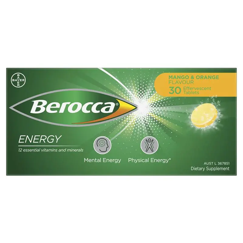 Viên Sủi Tăng Lực Berocca Energy Effervescent (Vị Cam/ Chanh/ Quả Mọng/ Xoài và Cam)30 Viên