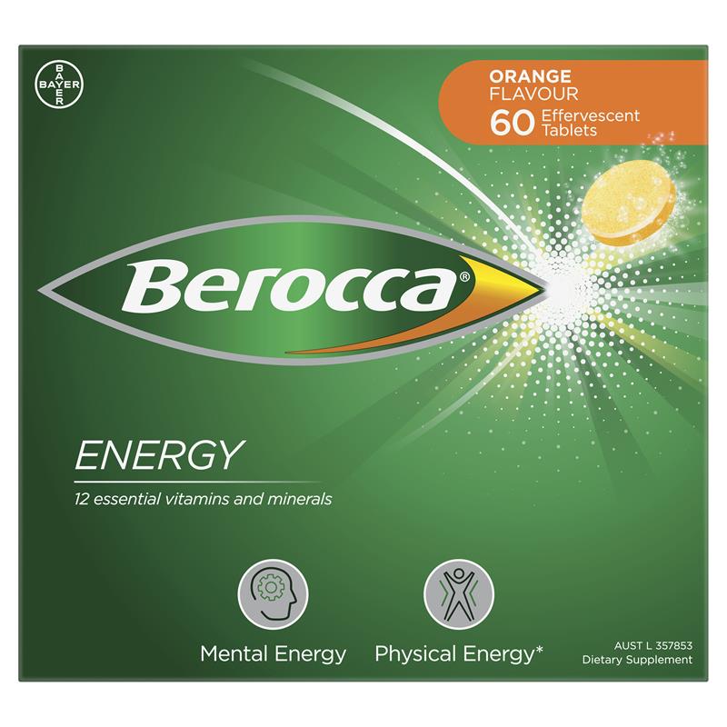 Viên Sủi Tăng Lực Berocca Energy (Vị Cam/ Chanh/ Dâu/ Xoài và Cam) Effervescent 60 Viên