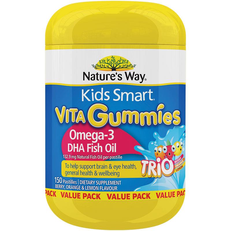 Kẹo Dẻo DHA & Omega 3 Trẻ Em Nature's Way Kids Smart Vita Gummies Omega Fish Oil 60 Pastilles Improved Formula