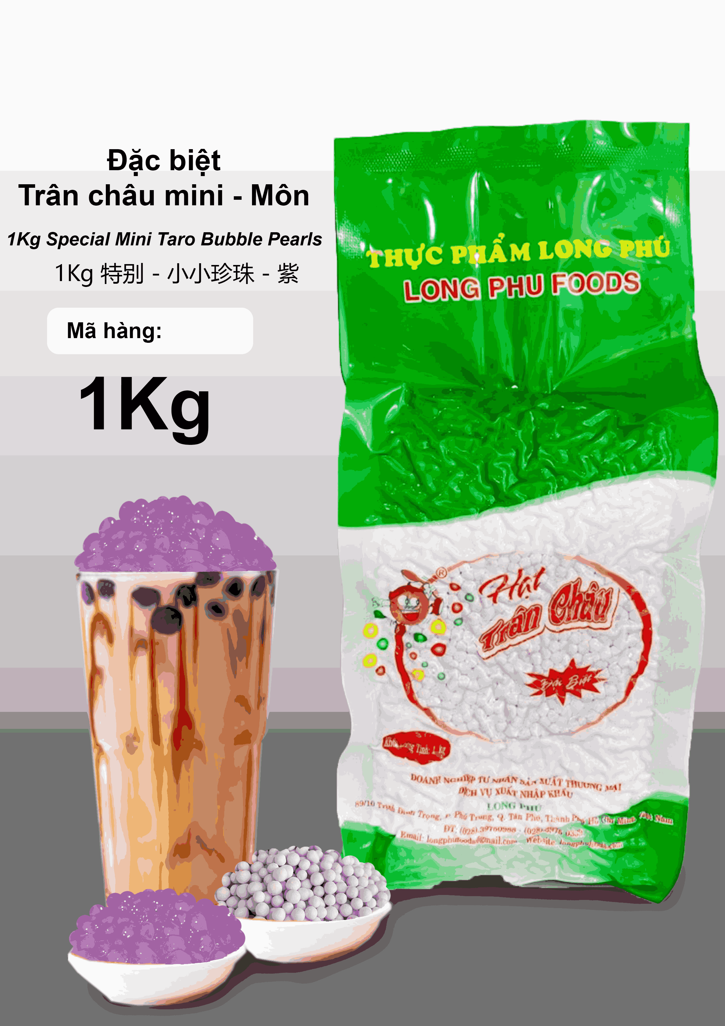Trân châu Mini KHOAI MÔN Đặc Biệt Long Phú gói 1kg - Size mini (hạt tiêu) 1.2li - Không có vị ngọt