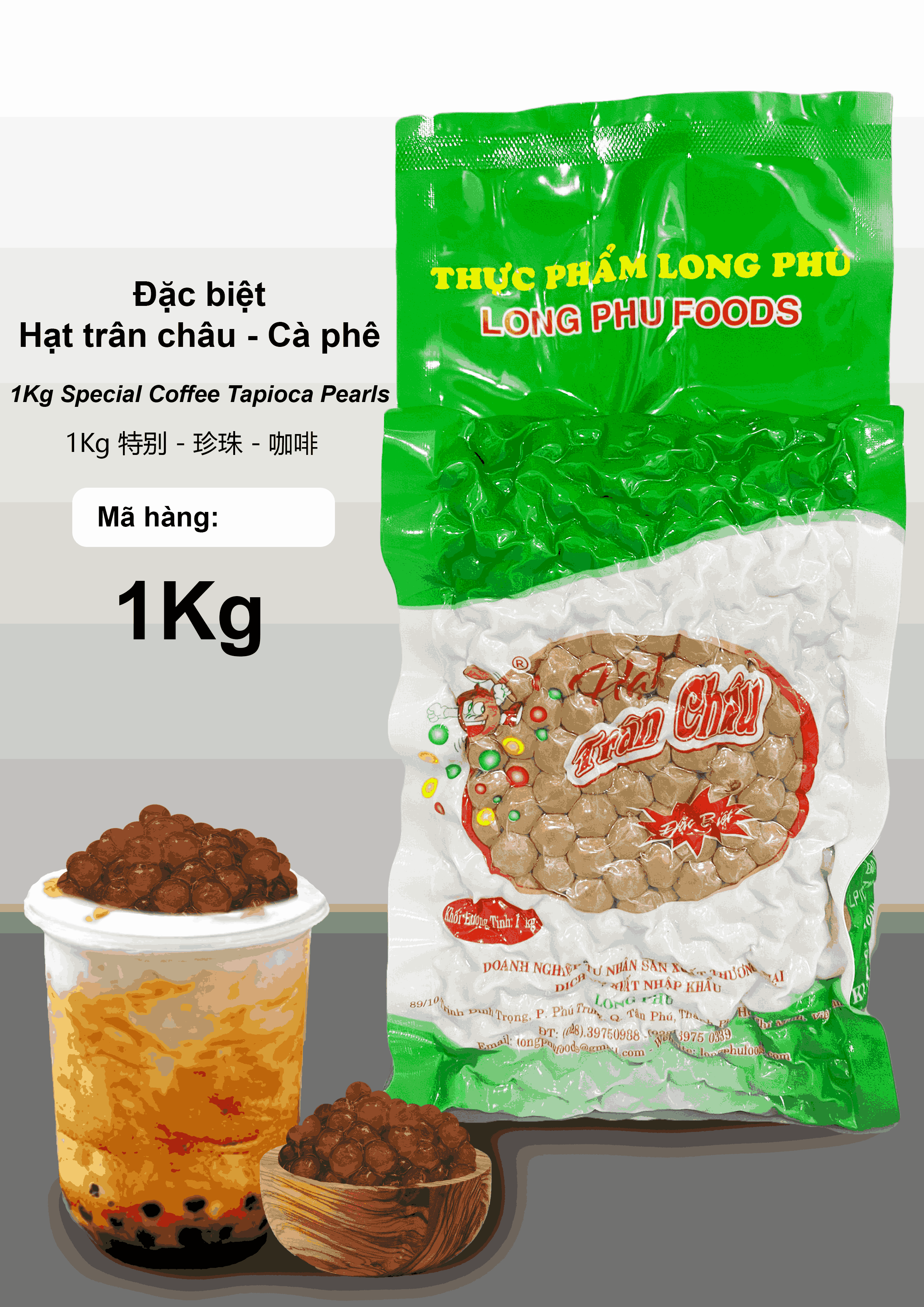 Trân châu CAFE Đặc Biệt Long Phú gói 1kg - Size Trung Truyền thống - Không có vị ngọt