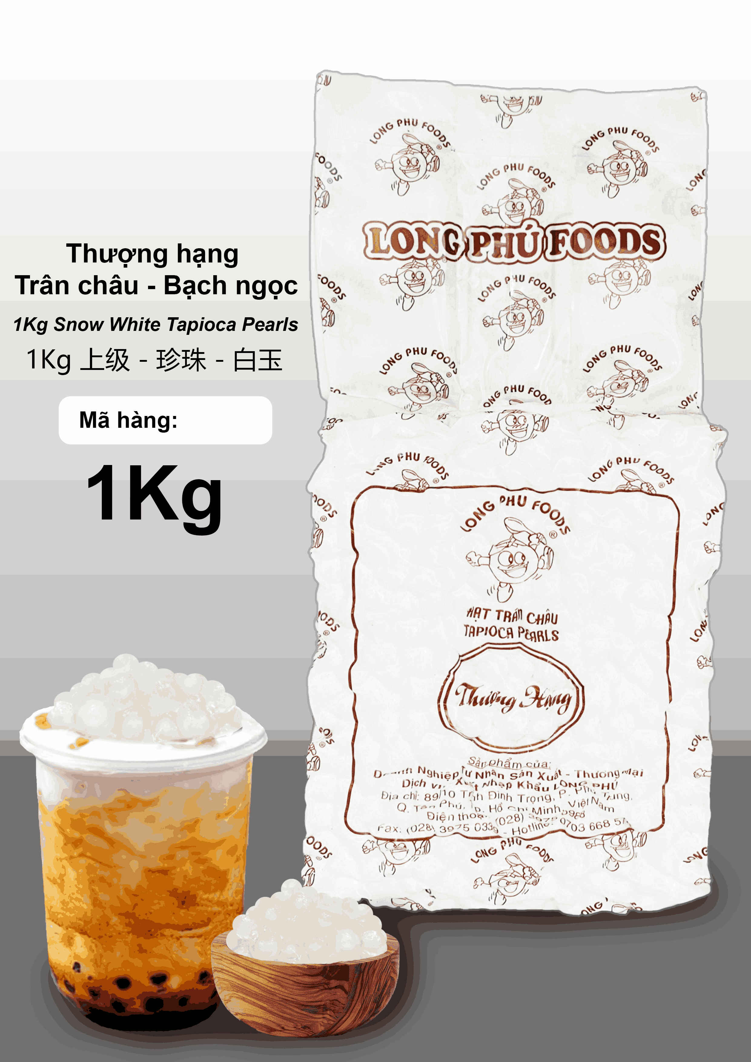 Trân châu TRẮNG BẠCH NGỌC Thượng Hạng Long Phú gói 1kg - Size Trung Truyền thống - Có vị ngọt