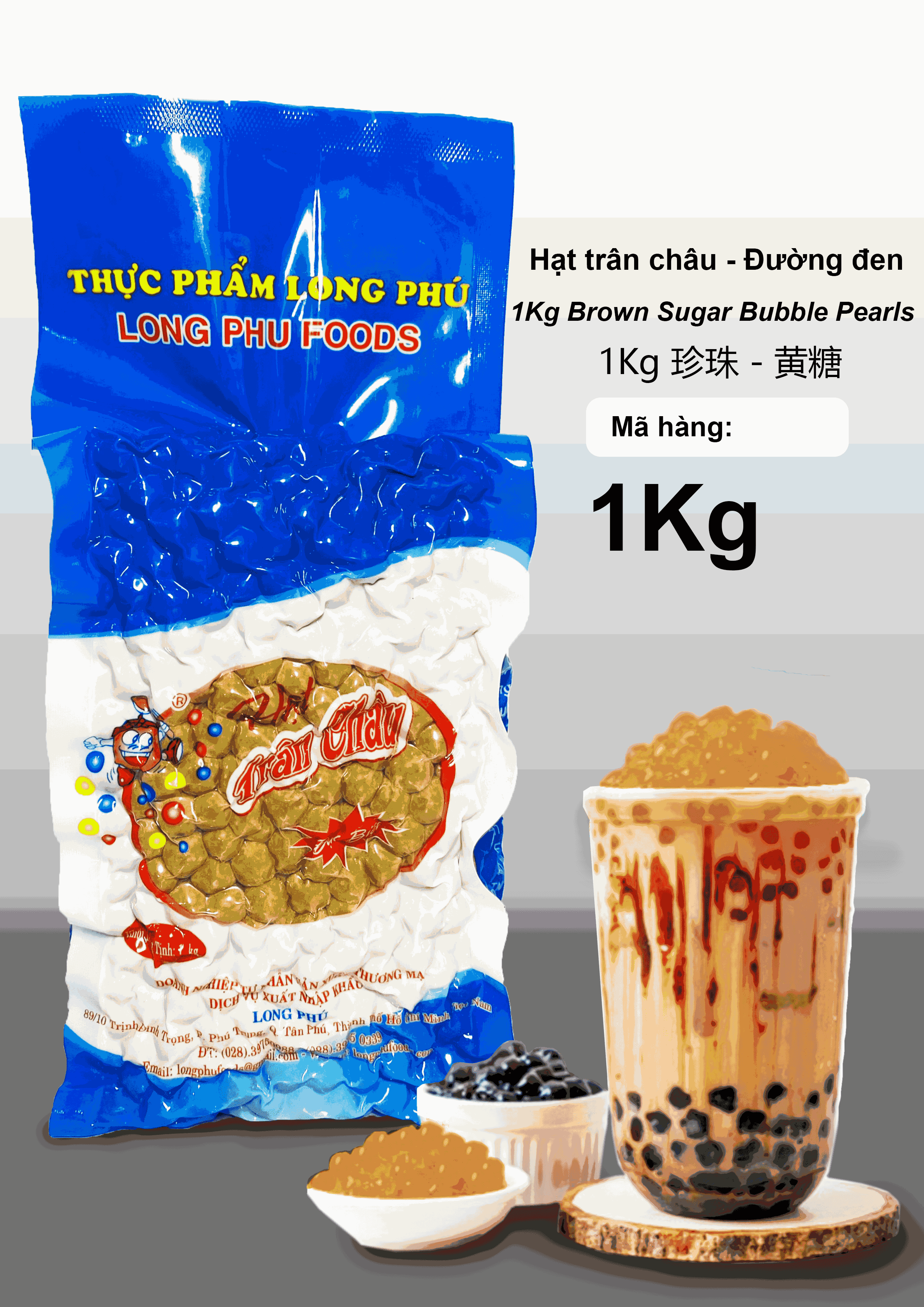 Trân châu ĐƯỜNG ĐEN Đặc Biệt Long Phú gói 1kg - Size Trung Truyền thống - Không có vị ngọt