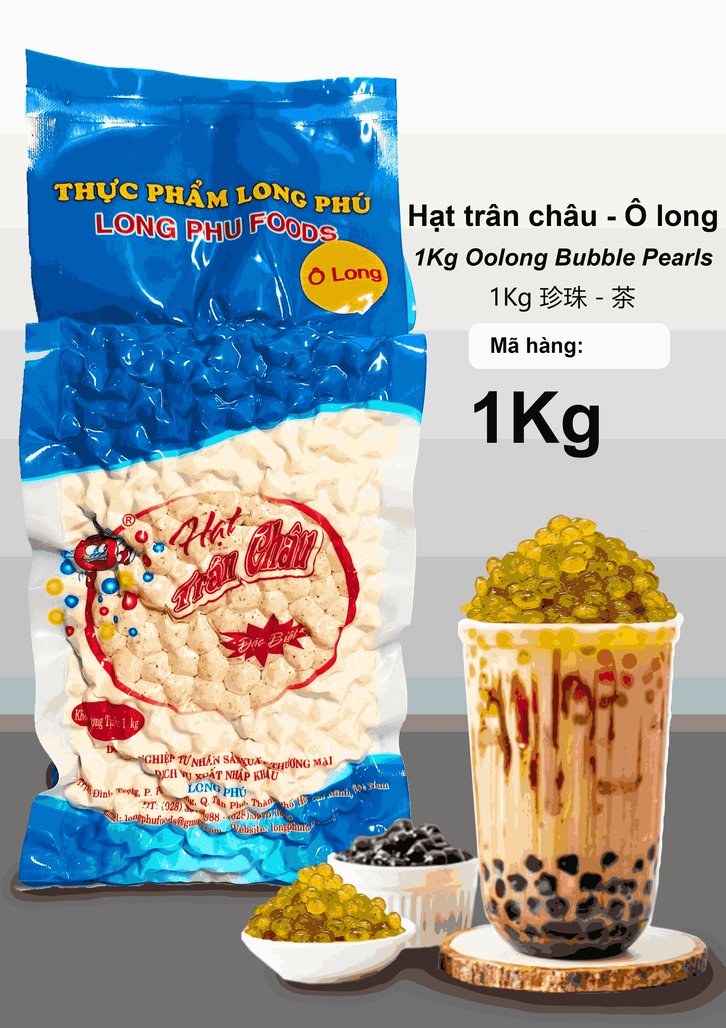 Trân châu Ô LONG Đặc Biệt Long Phú gói 1kg - Size Trung Truyền thống - Không có vị ngọt