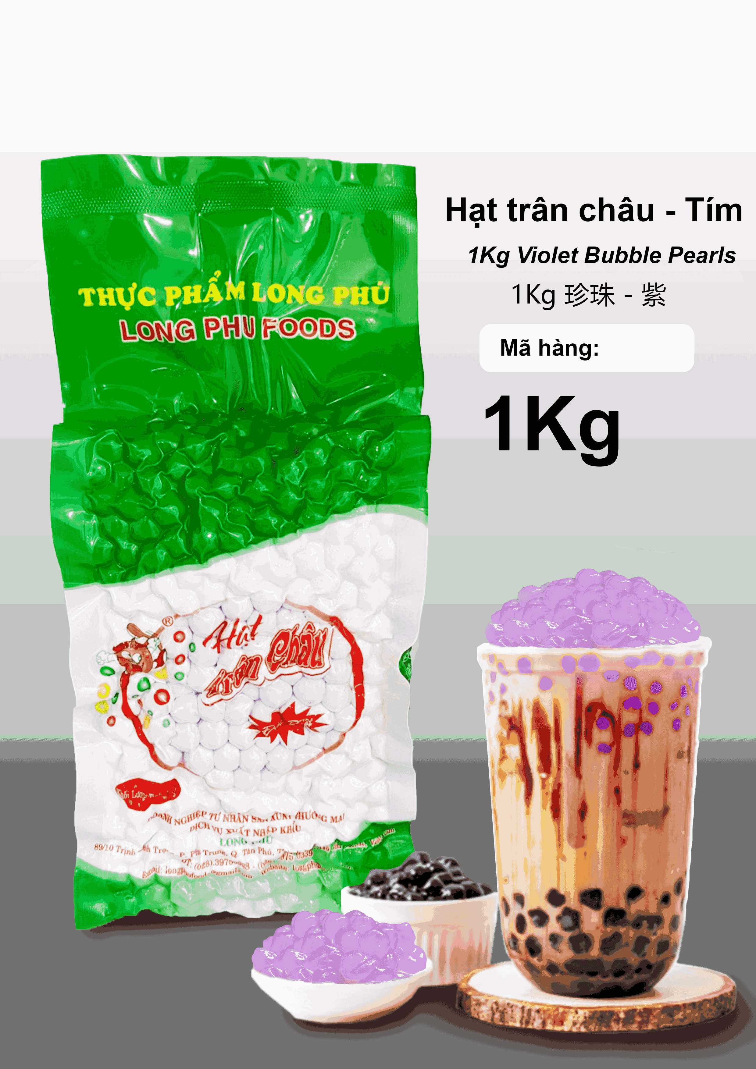 Trân châu KHOAI MÔN Đặc Biệt Long Phú gói 1kg - Size Trung Truyền thống - Không có vị ngọt