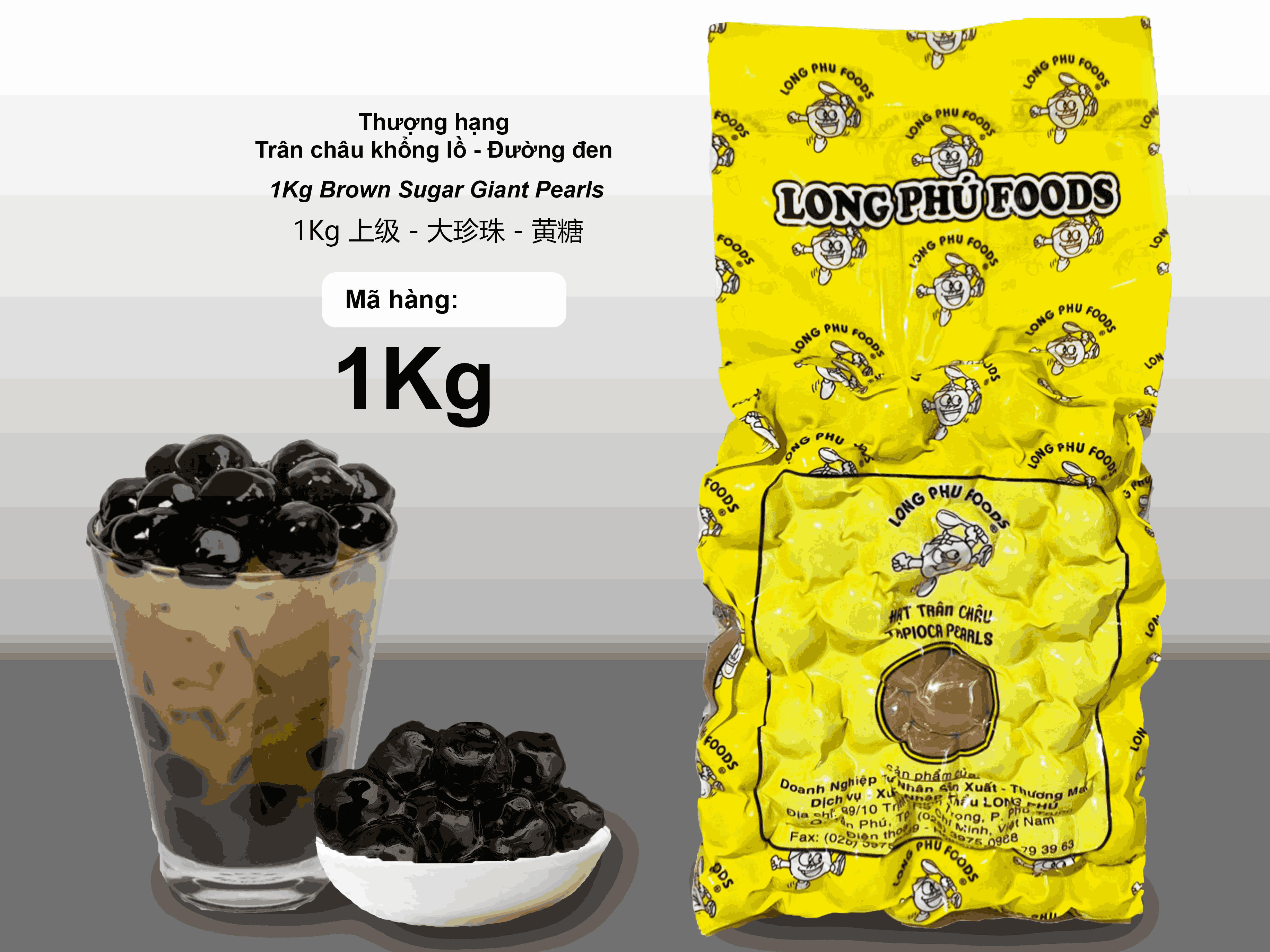 Trân châu ĐƯỜNG ĐEN Khổng Lồ Thượng Hạng Long Phú gói 1kg - Size 18li - Có vị ngọt sẵn
