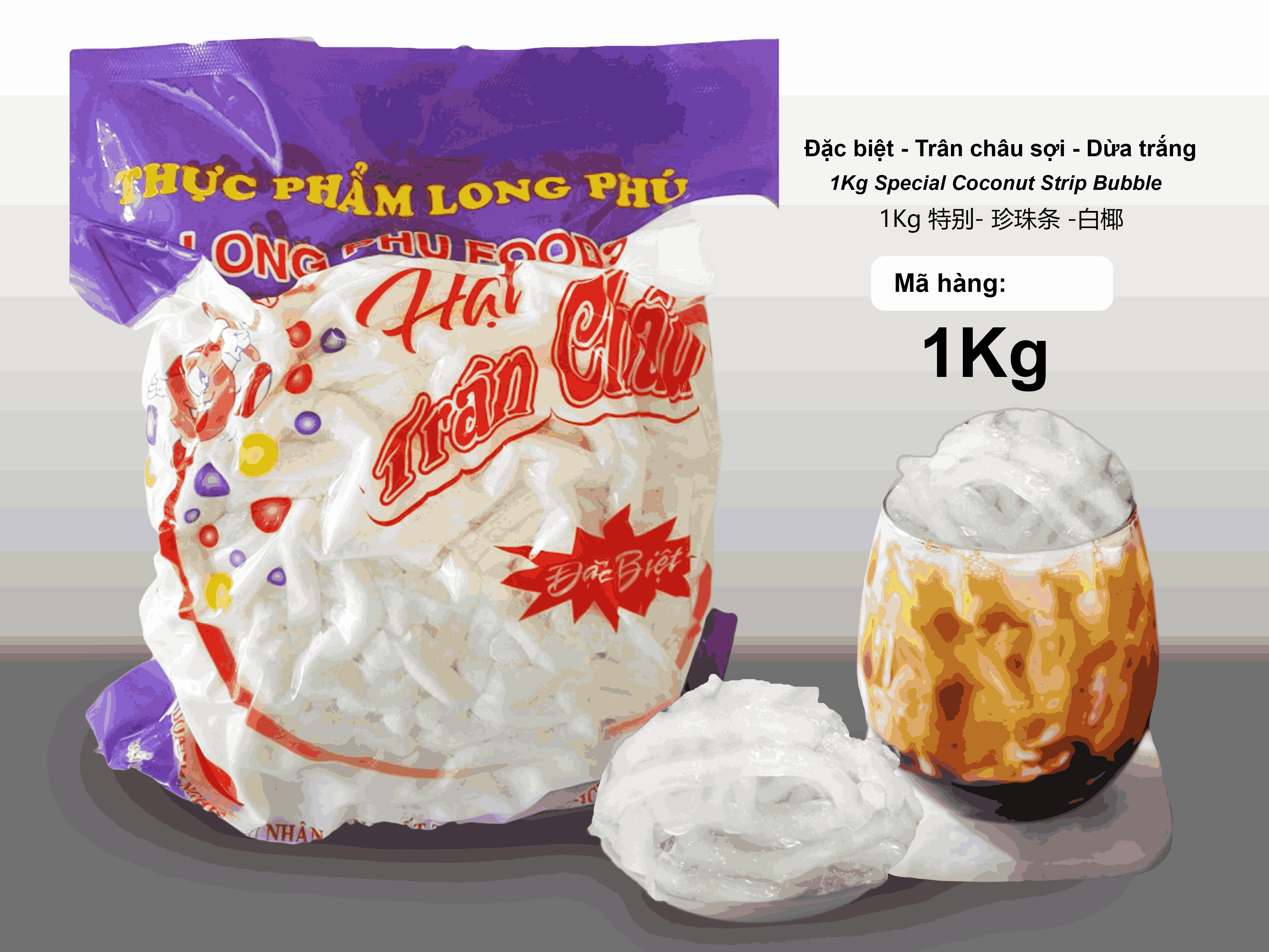 Trân châu Sợi Hương DỪA TRẮNG Đặc Biệt Long Phú gói 1kg - Size Sợi Trung - Không có vị ngọt