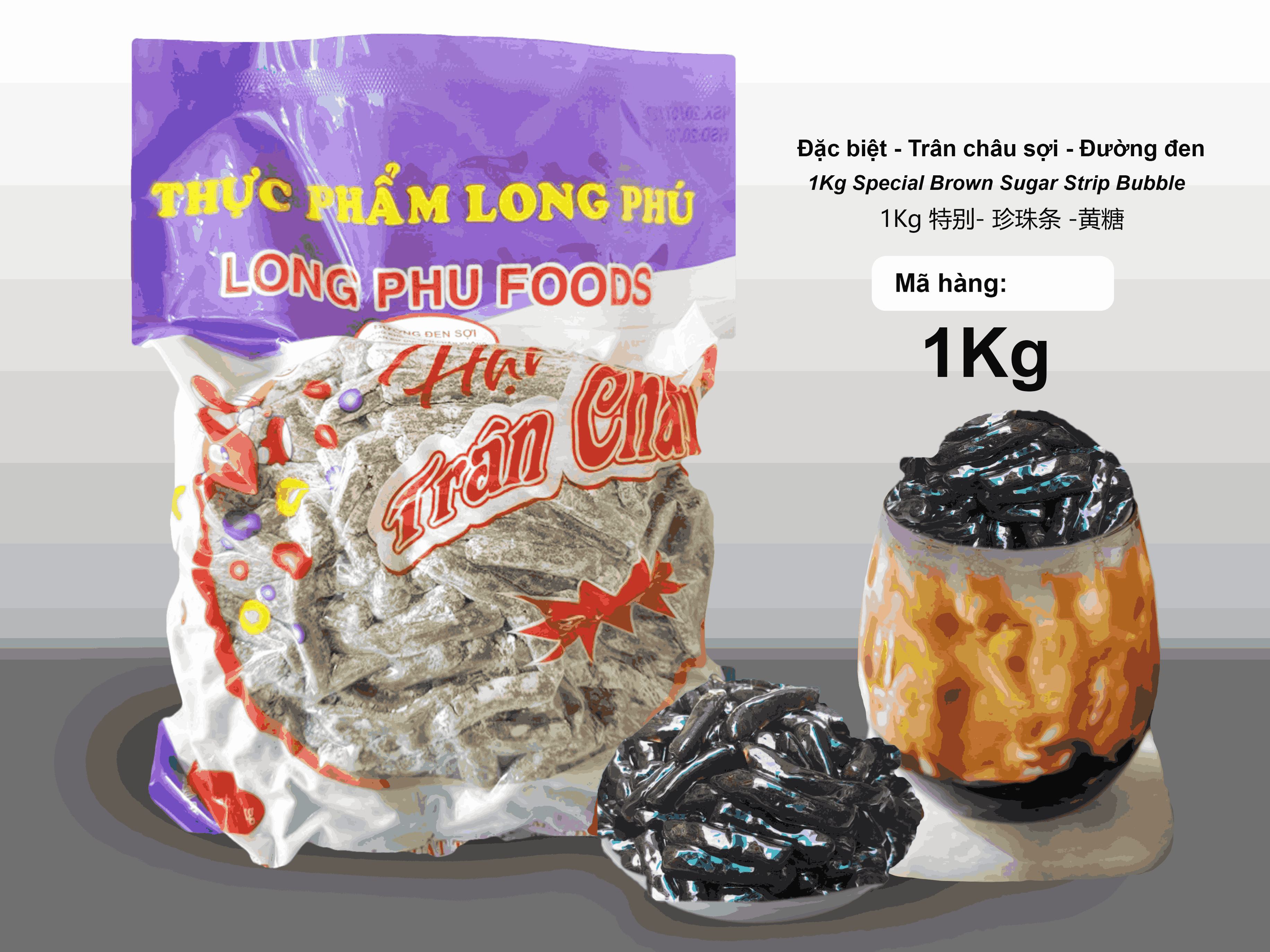 Trân châu Sợi Hương ĐƯỜNG ĐEN Đặc Biệt Long Phú gói 1kg - Size Sợi Trung - Không có vị ngọt