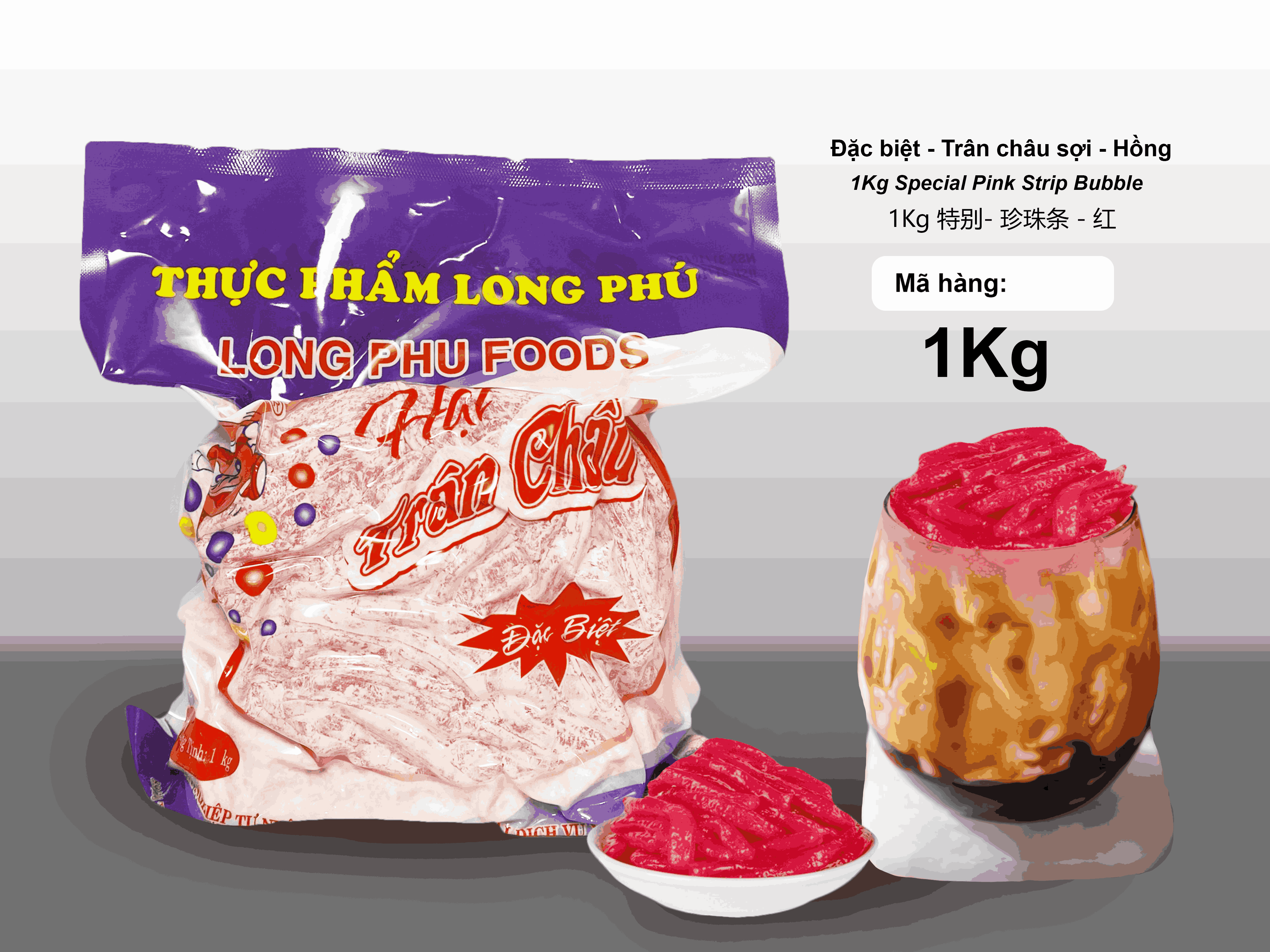 Trân châu Sợi Hương DÂU TÂY Đặc Biệt Long Phú gói 1kg - Size Sợi Trung - Không có vị ngọt