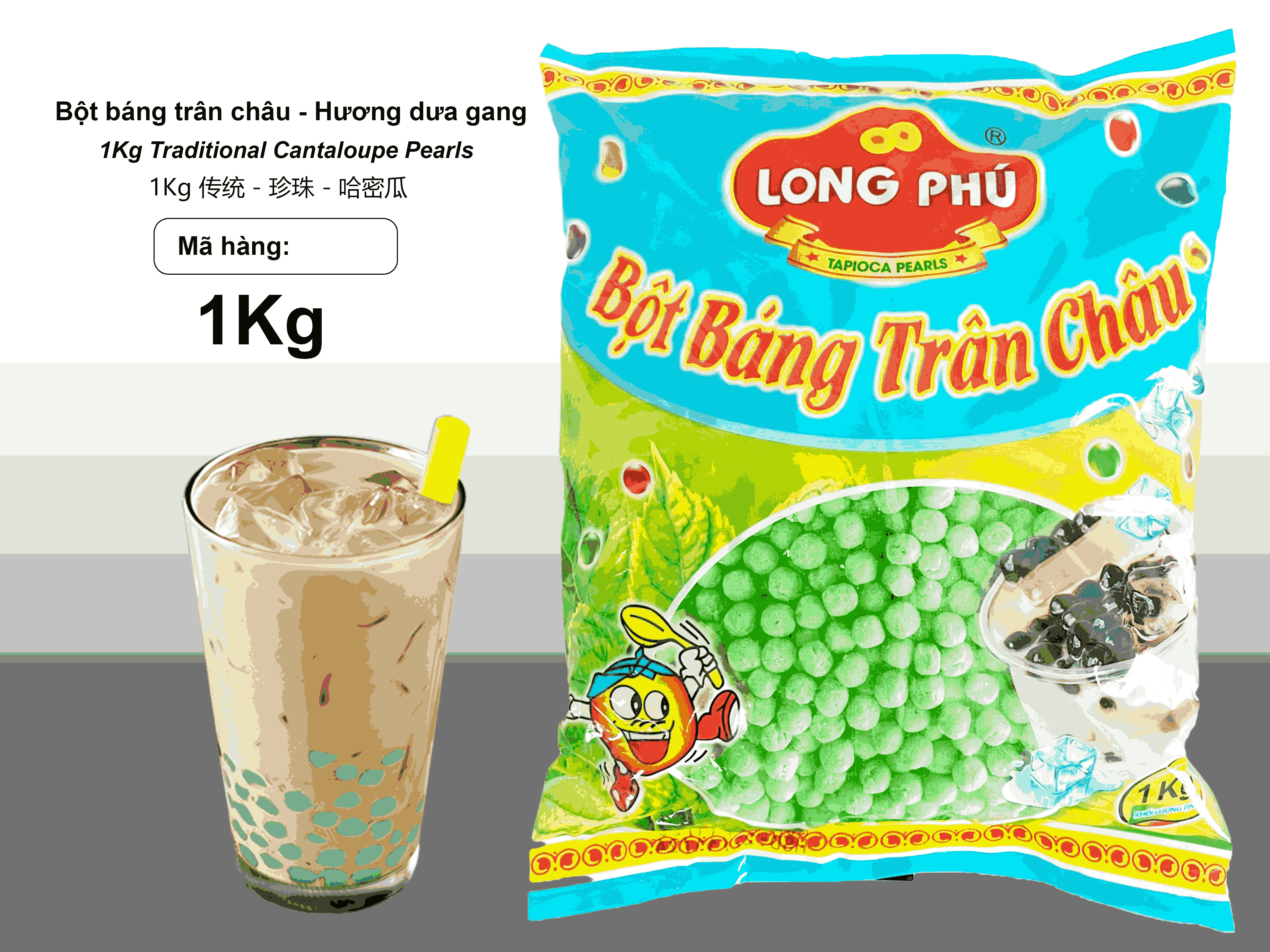 Bột Báng Trân châu Hương DƯA GANG Đặc Biệt Long Phú gói 1kg - Size Trung Truyền thống - Không có vị ngọt