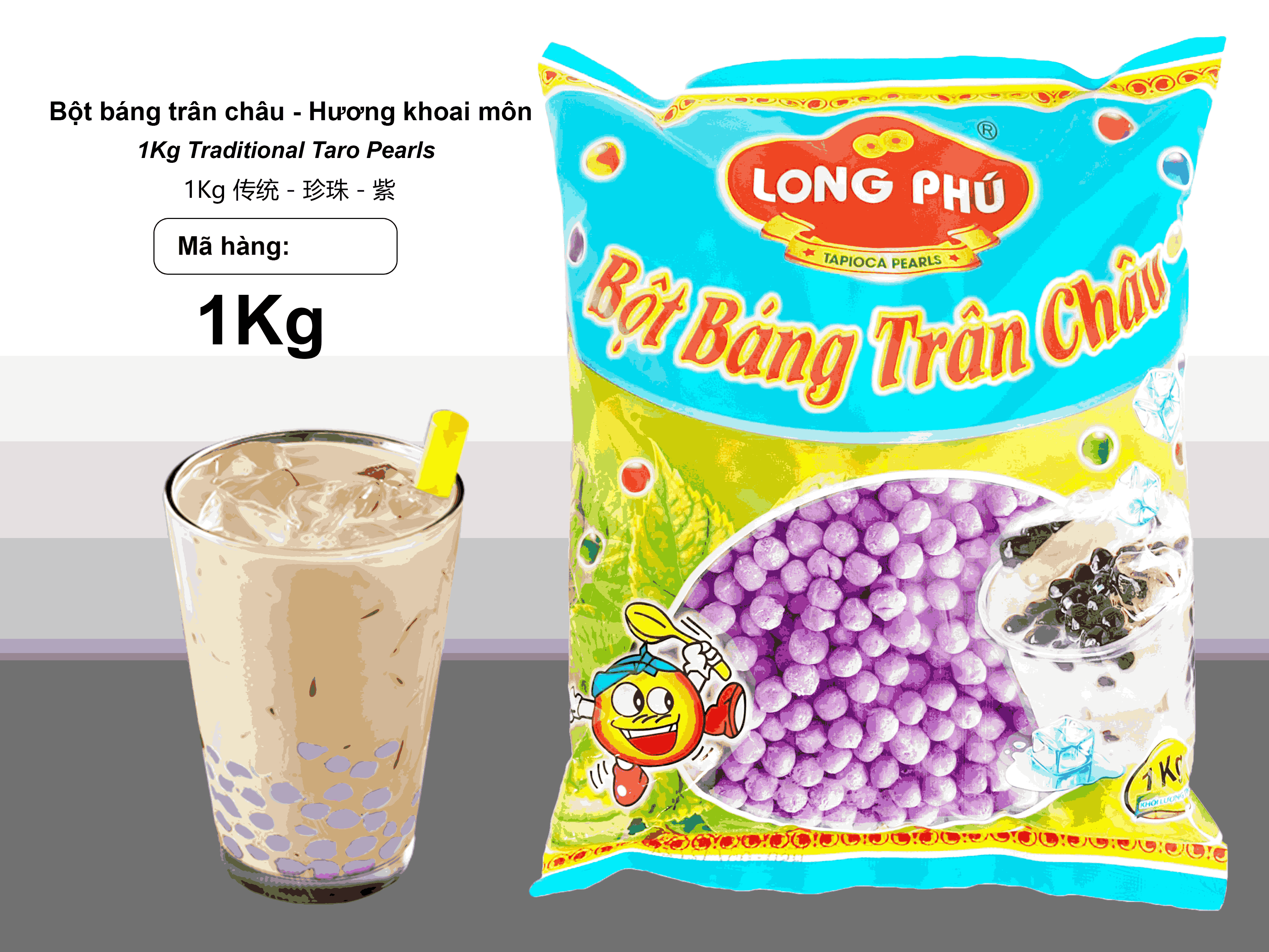 Bột Báng Trân châu KHOAI MÔN Đặc Biệt Long Phú gói 1kg - Size Trung Truyền thống - Không có vị ngọt