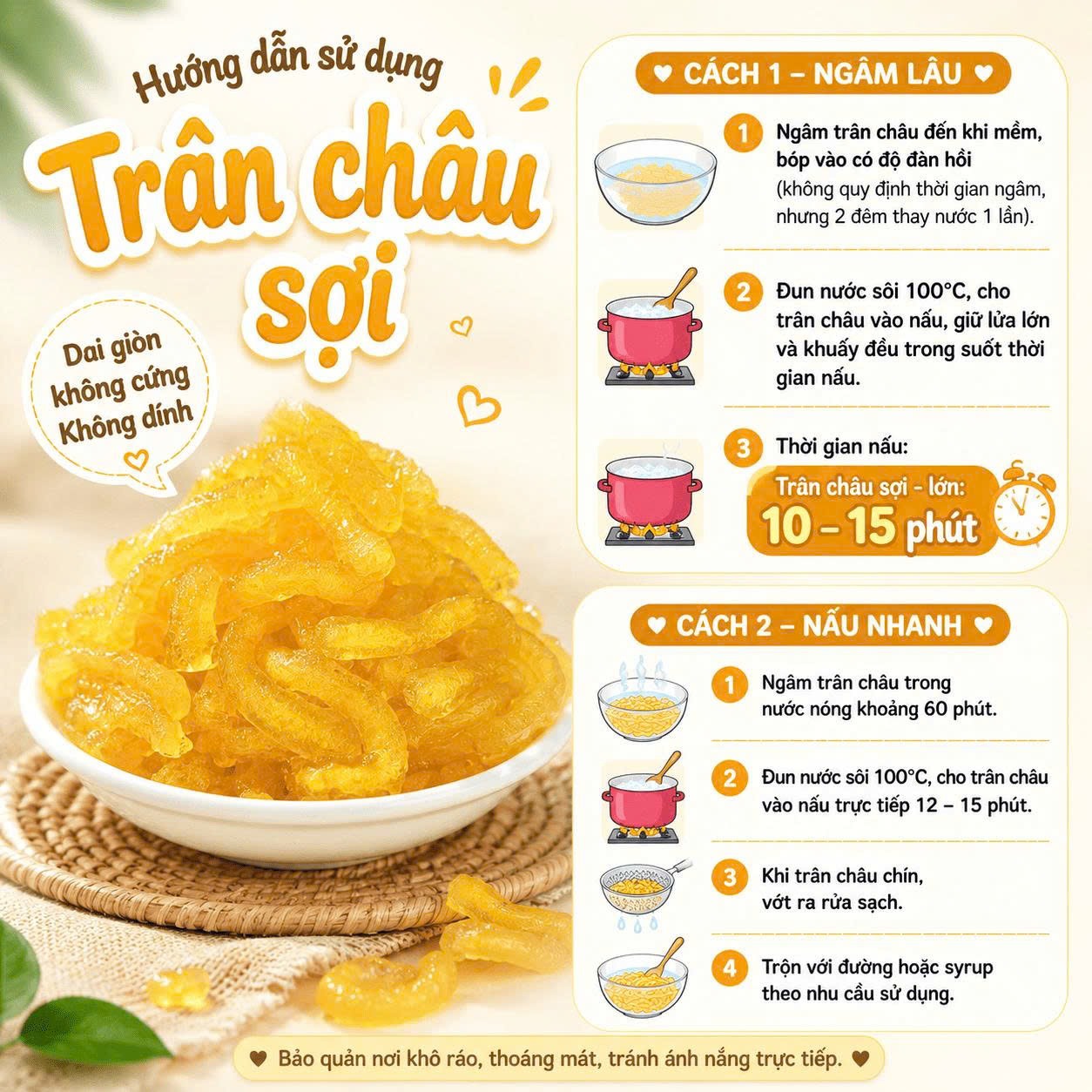 Trân châu Sợi Đặc Biệt Long Phú gói 1kg - Size Sợi Trung - Không có vị ngọt