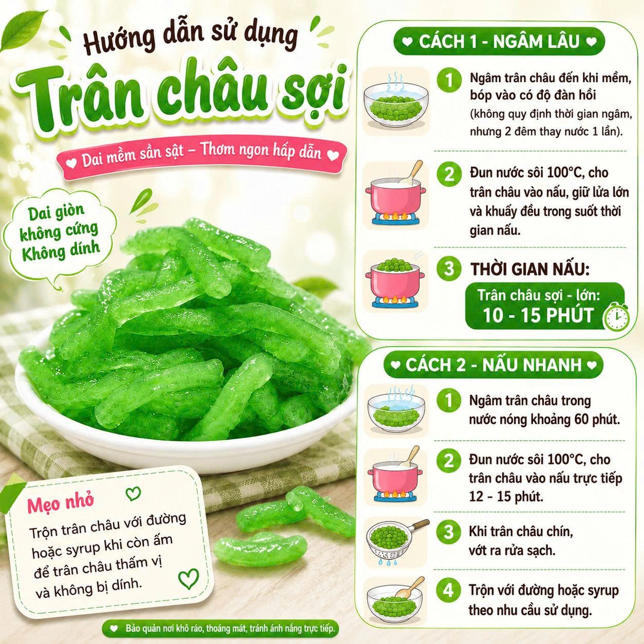 Trân châu Sợi Đặc Biệt Long Phú gói 1kg - Size Sợi Trung - Không có vị ngọt