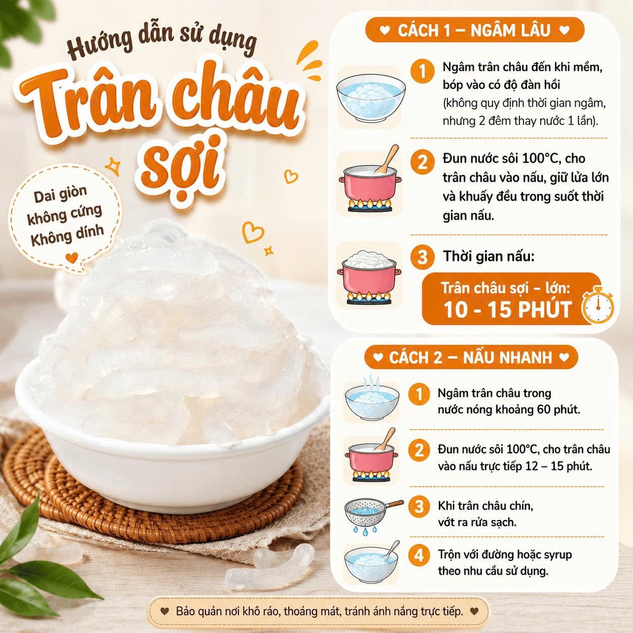 Trân châu Sợi Đặc Biệt Long Phú gói 1kg - Size Sợi Trung - Không có vị ngọt