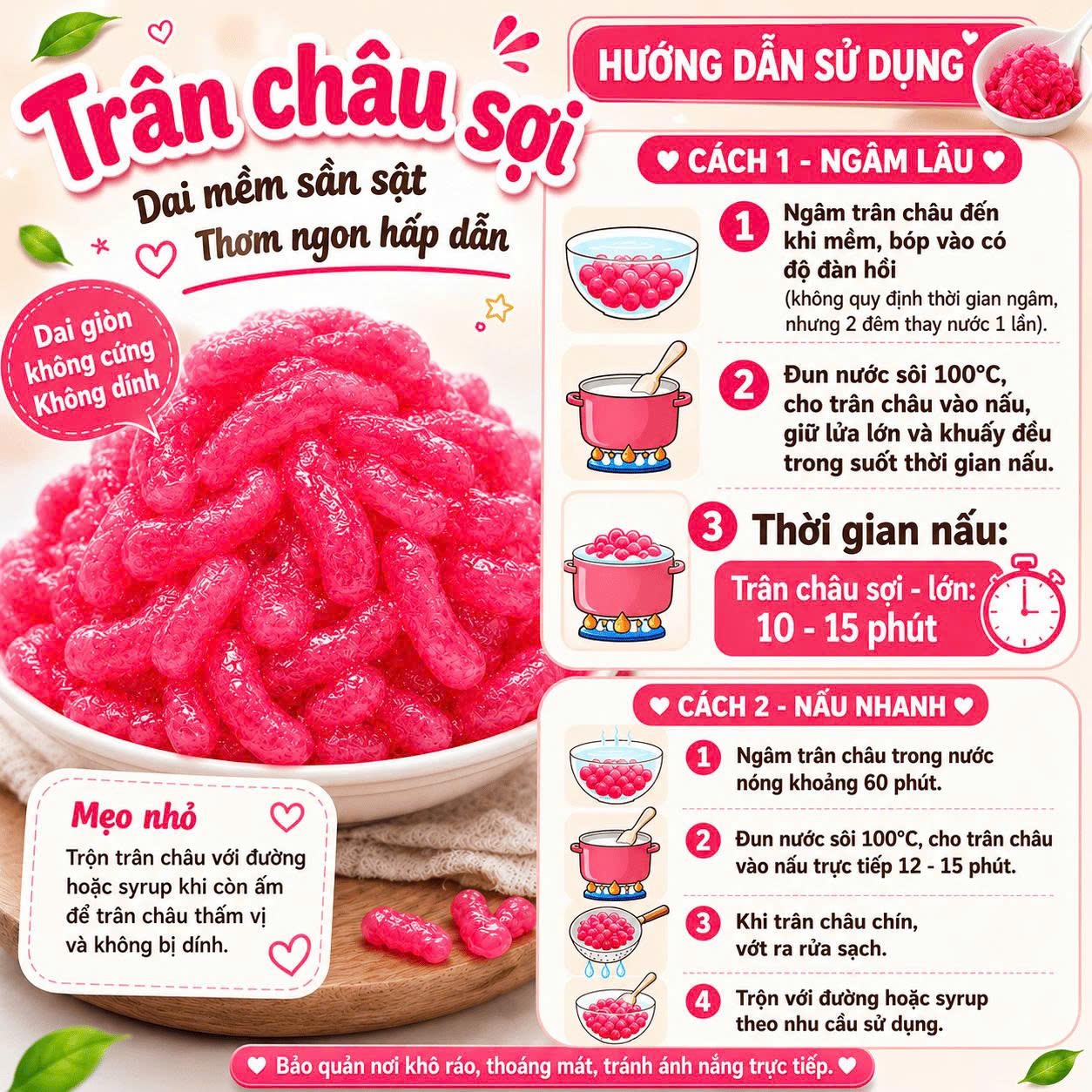 Trân châu Sợi Đặc Biệt Long Phú gói 1kg - Size Sợi Trung - Không có vị ngọt