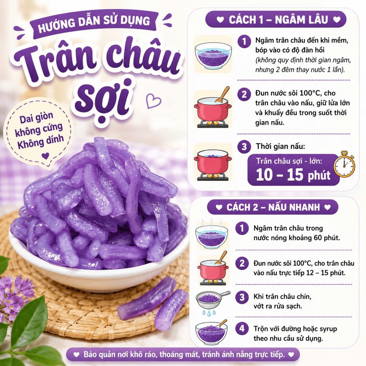 Trân châu Sợi Đặc Biệt Long Phú gói 1kg - Size Sợi Trung - Không có vị ngọt