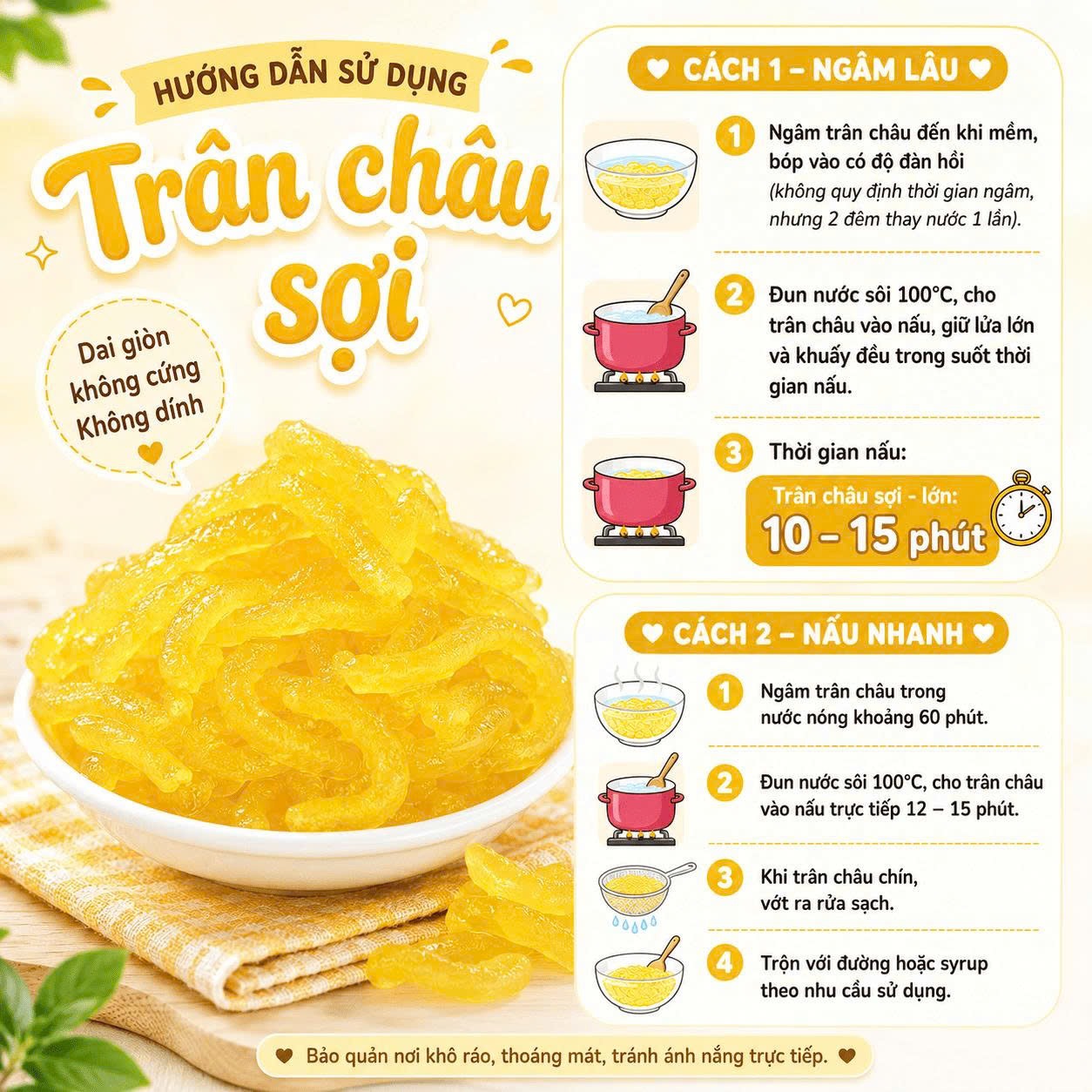 Trân châu Sợi Đặc Biệt Long Phú gói 1kg - Size Sợi Trung - Không có vị ngọt