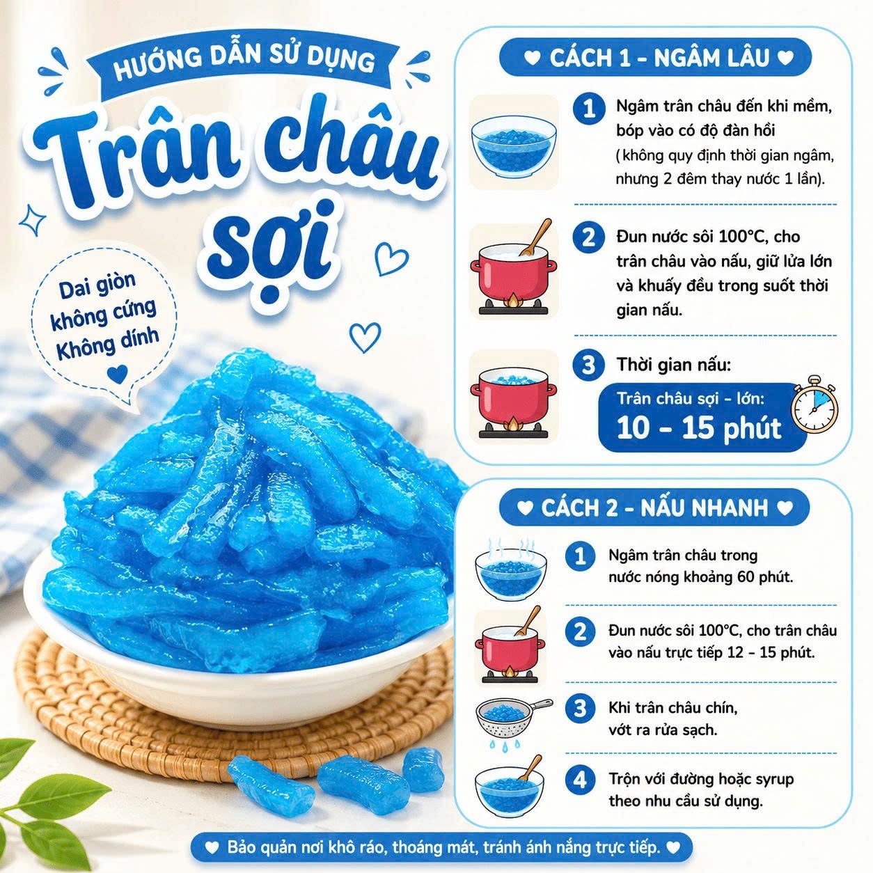 Trân châu Sợi Đặc Biệt Long Phú gói 1kg - Size Sợi Trung - Không có vị ngọt