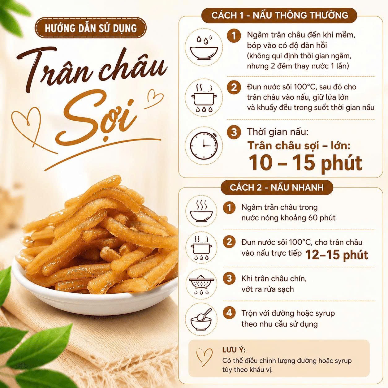Trân châu Sợi Đặc Biệt Long Phú gói 1kg - Size Sợi Trung - Không có vị ngọt