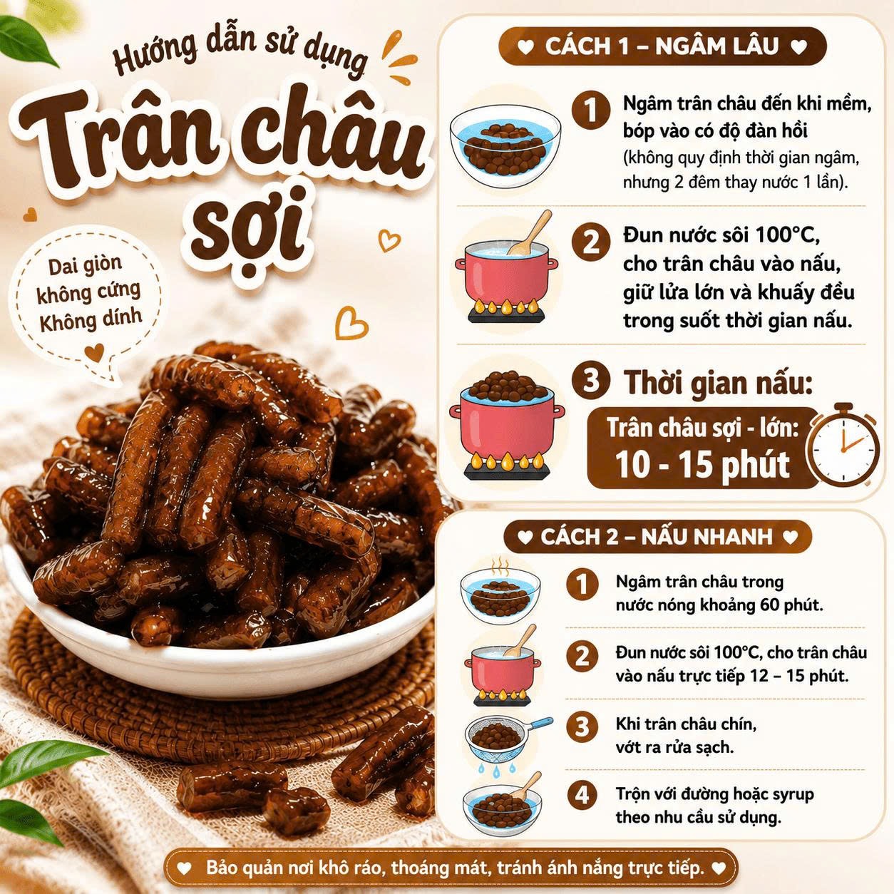 Trân châu Sợi Đặc Biệt Long Phú gói 1kg - Size Sợi Trung - Không có vị ngọt
