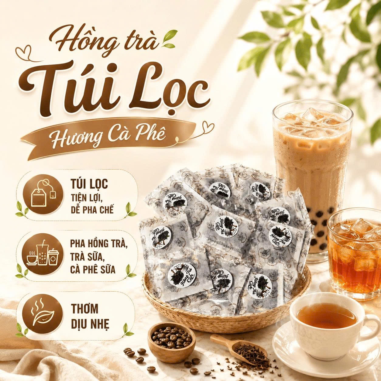 Hồng Trà Hương CAFE Túi Lọc MINI 2gr Long Phú – Gói 60gr (30 gói × 2gr, Thơm Hương Cafe, Đậm Vị Trà)