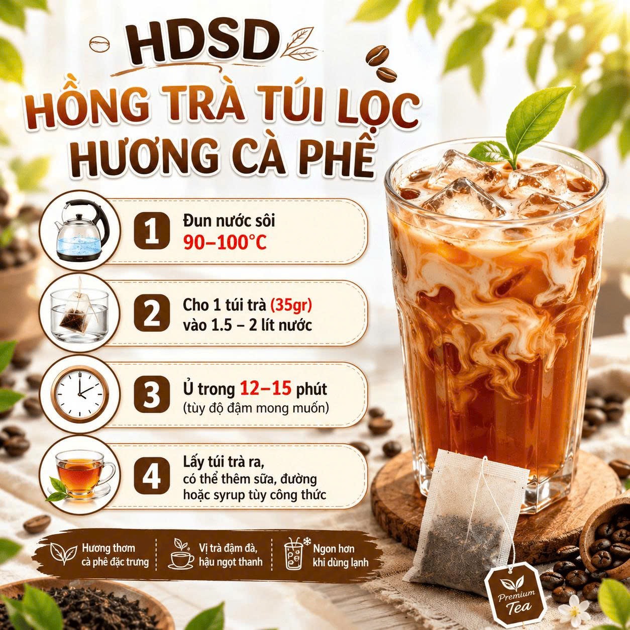 Hồng Trà Hương CAFE Túi Lọc MINI 2gr Long Phú – Gói 60gr (30 gói × 2gr, Thơm Hương Cafe, Đậm Vị Trà)