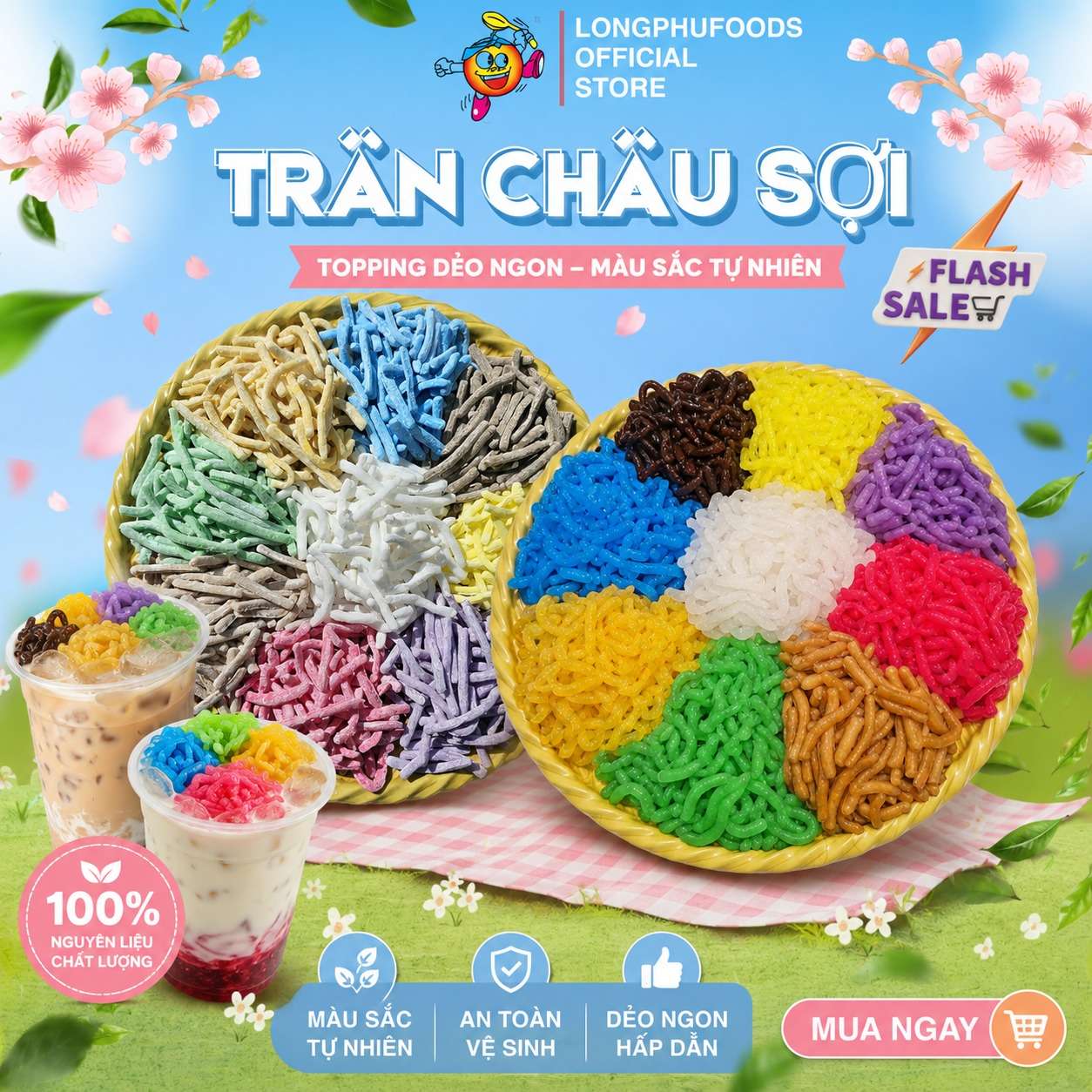 Trân châu Sợi Hương CARAMEL Đặc Biệt Long Phú gói 1kg - Size Sợi Trung - Không có vị ngọt