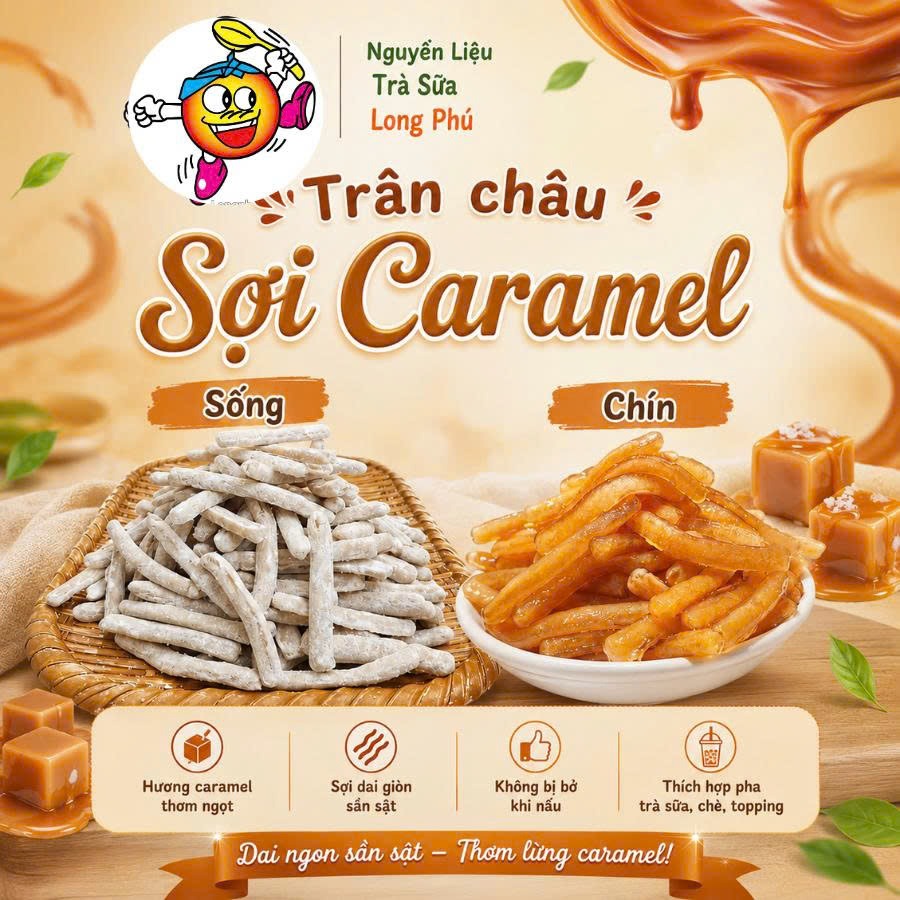 Trân châu Sợi Đặc Biệt Long Phú gói 1kg - Size Sợi Trung - Không có vị ngọt