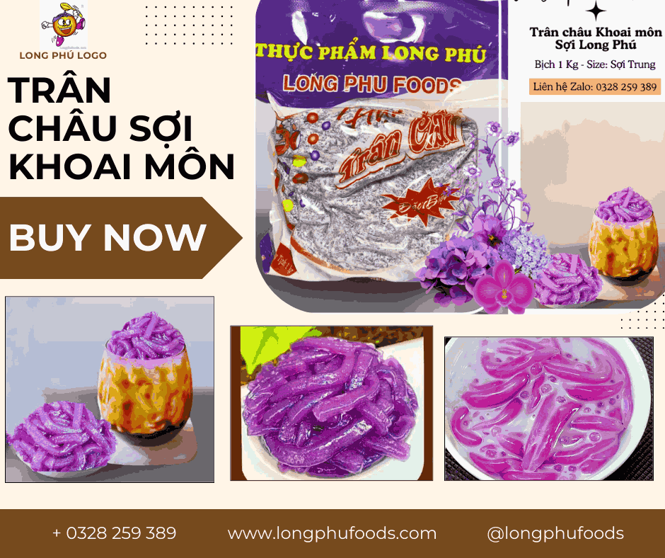 Trân châu Sợi Hương KHOAI MÔN Đặc Biệt Long Phú gói 1kg - Size Sợi Trung - Không có vị ngọt