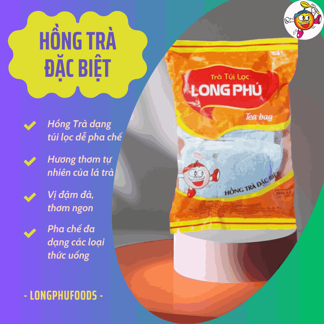 Hồng Trà ĐẶC BIỆT Túi lọc Long Phú gói 200gr (10gói*20gr) - Thơm ngon, đậm vị trà thiên nhiên