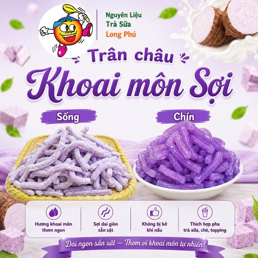 Trân châu Sợi Đặc Biệt Long Phú gói 1kg - Size Sợi Trung - Không có vị ngọt