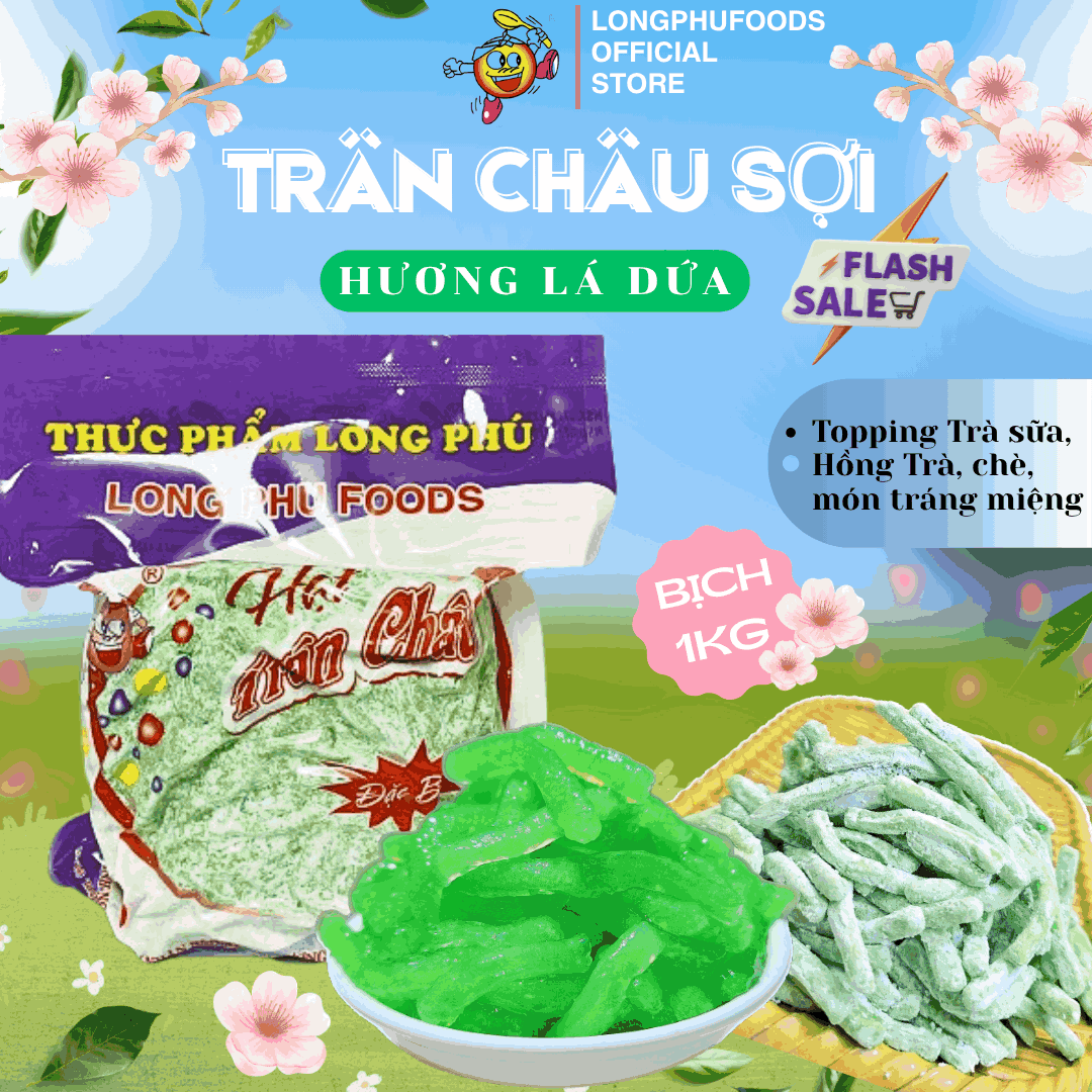 Trân châu Sợi Hương LÁ DỨA Đặc Biệt Long Phú gói 1kg - Size Sợi Trung - Không có vị ngọt