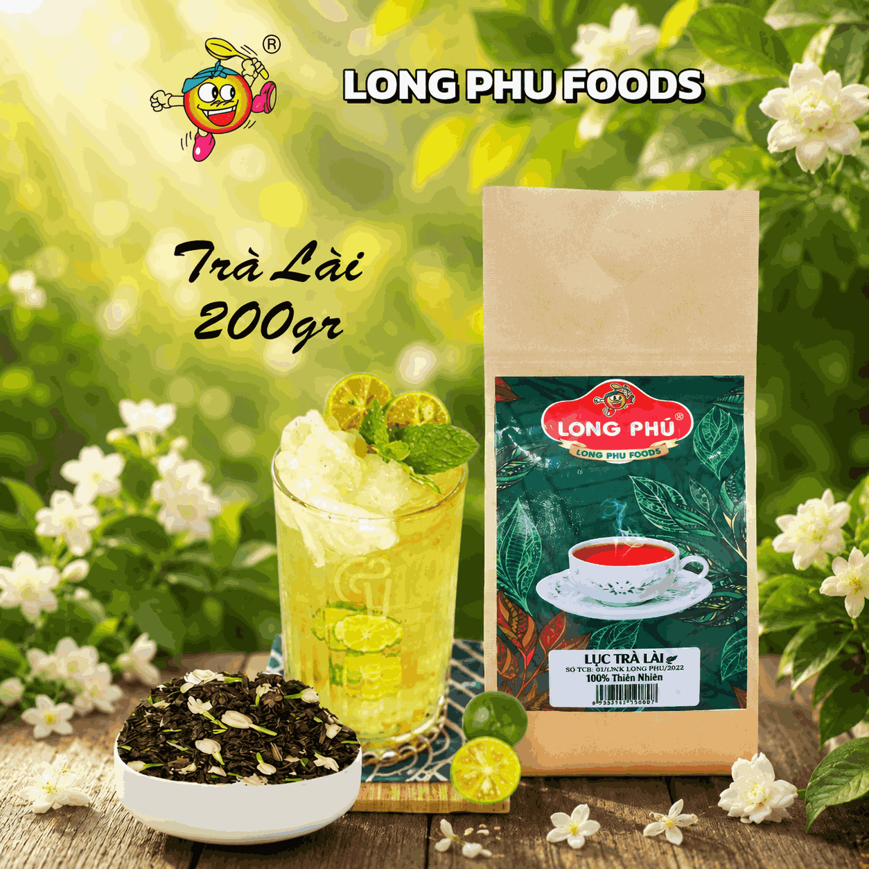Lục Trà Lài (Trà Xá) Long Phú gói 200gr - Ngát hương trà xanh và hương lài thơm ngon, đậm vị trà thiên nhiên