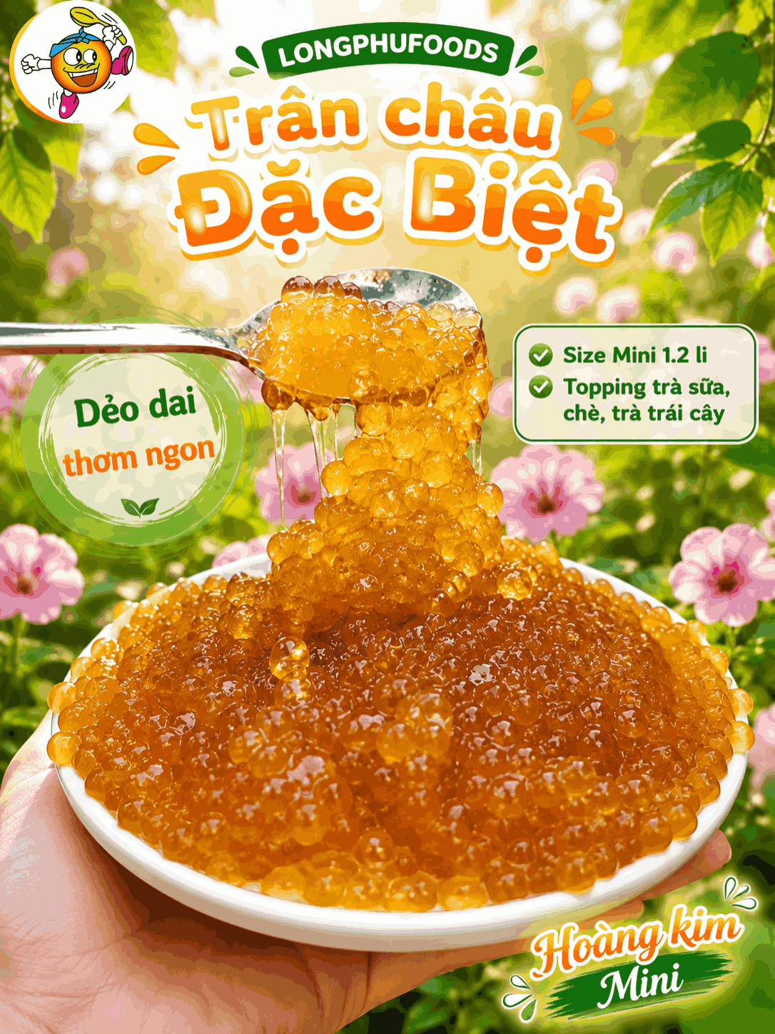 Trân châu Mini HOÀNG KIM Đặc Biệt Long Phú gói 1kg - Size mini (hạt tiêu) 1.2li - Không có vị ngọt