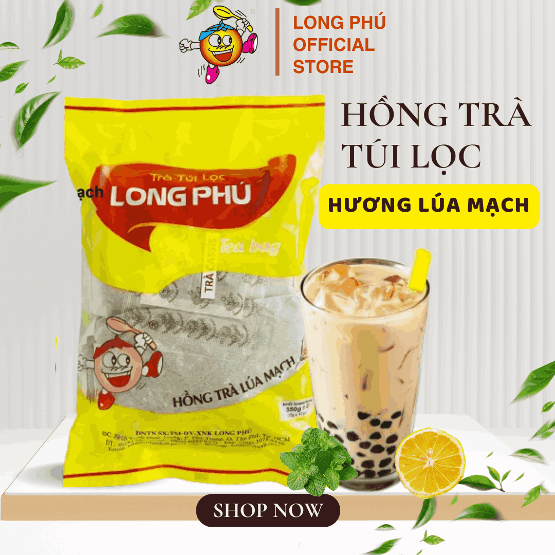 Hồng Trà LÚA MẠCH Đặc Biệt Túi lọc Long Phú gói 350gr (10gói*35gr) - Thơm hương Lúa Mạch, đậm vị trà thiên nhiên