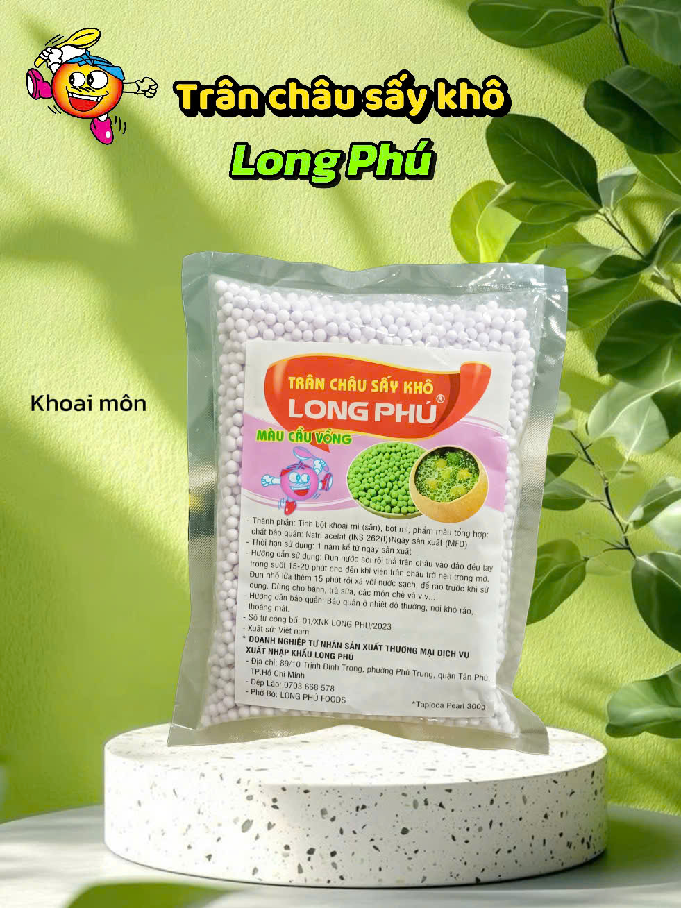 Trân châu SẤY KHÔ Hương KHOAI MÔN Long Phú gói 300gr - Size mini (hạt tiêu) 1.2li - Không có vị ngọt
