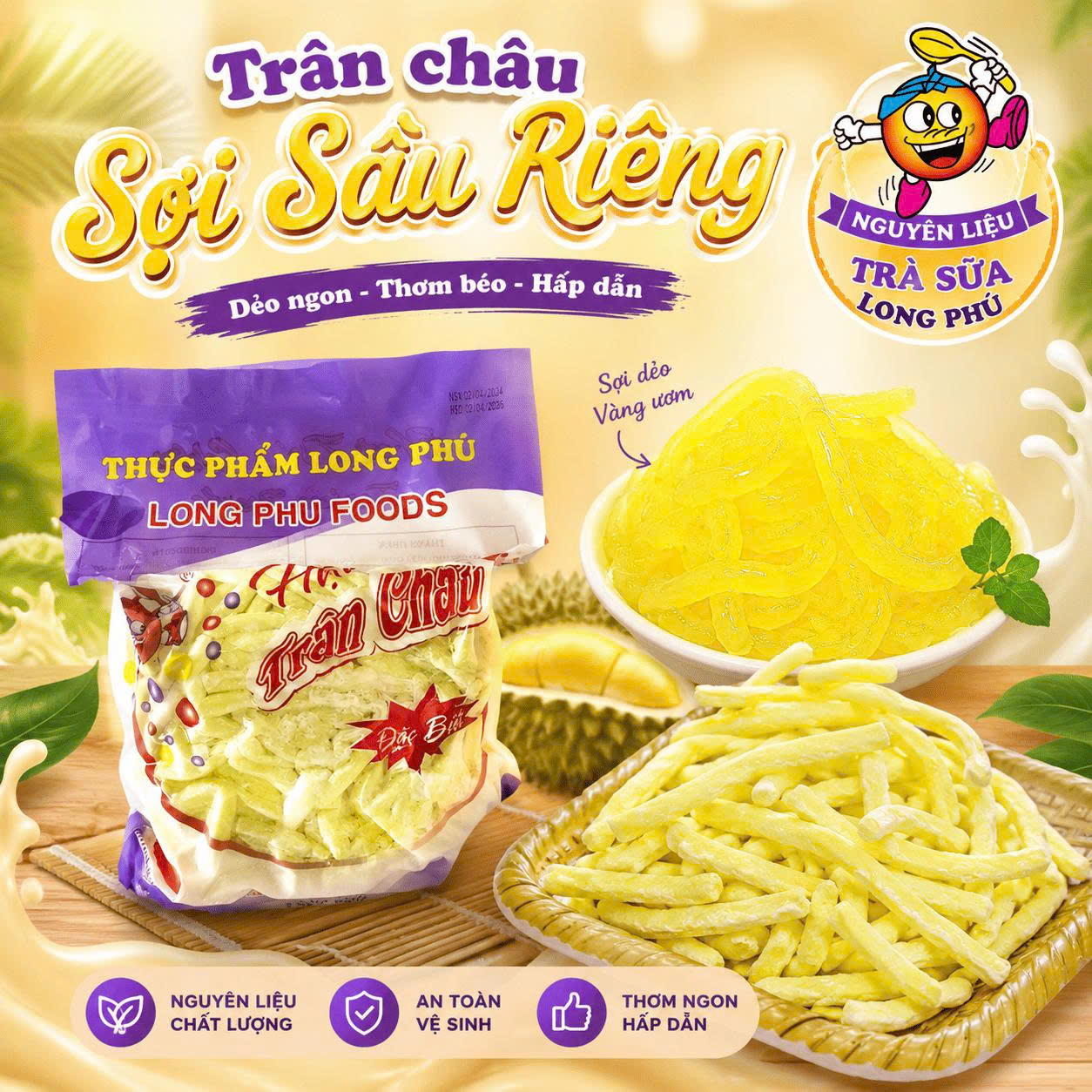 Trân châu Sợi Đặc Biệt Long Phú gói 1kg - Size Sợi Trung - Không có vị ngọt