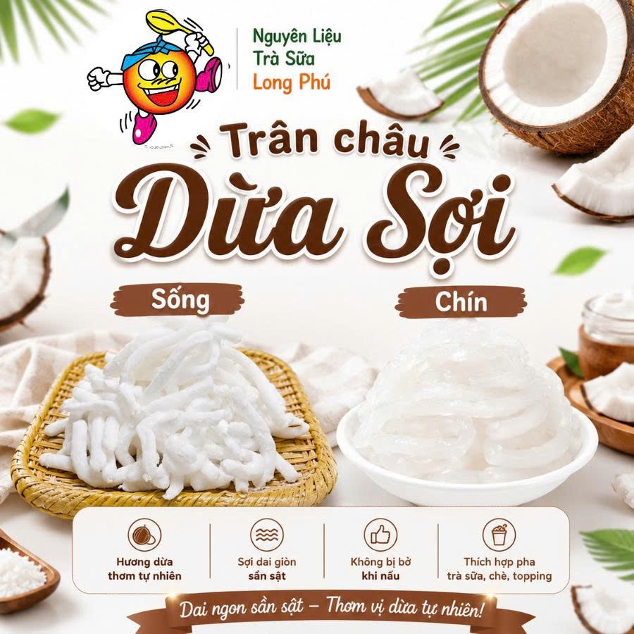 Trân châu Sợi Đặc Biệt Long Phú gói 1kg - Size Sợi Trung - Không có vị ngọt