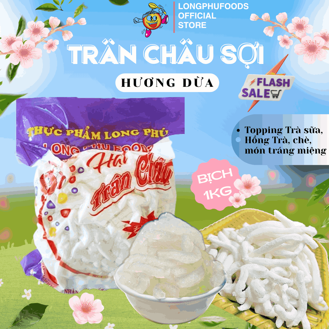 Trân châu Sợi Đặc Biệt Long Phú gói 1kg - Size Sợi Trung - Không có vị ngọt