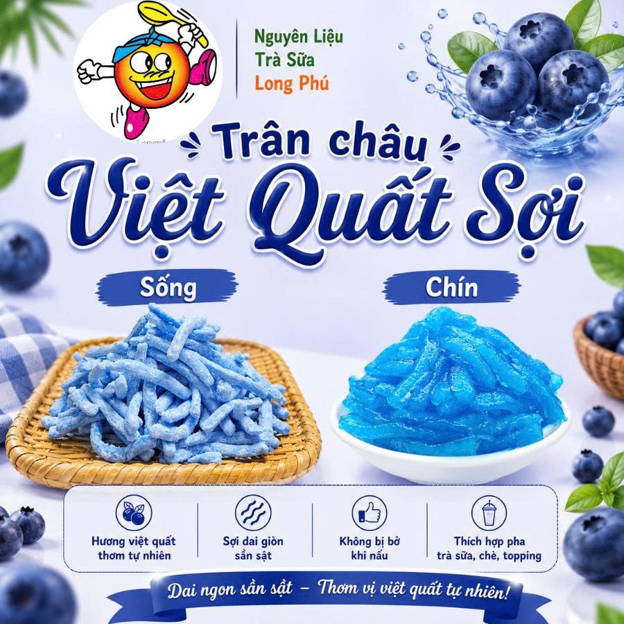 Trân châu Sợi Đặc Biệt Long Phú gói 1kg - Size Sợi Trung - Không có vị ngọt