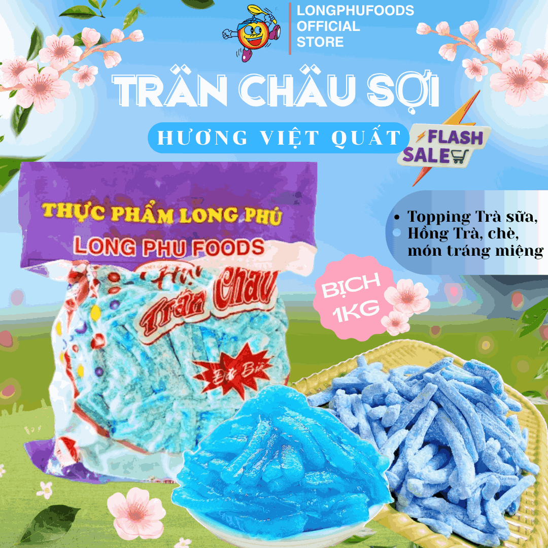 Trân châu Sợi Hương VIỆT QUẤT Đặc Biệt Long Phú gói 1kg - Size Sợi Trung - Không có vị ngọt