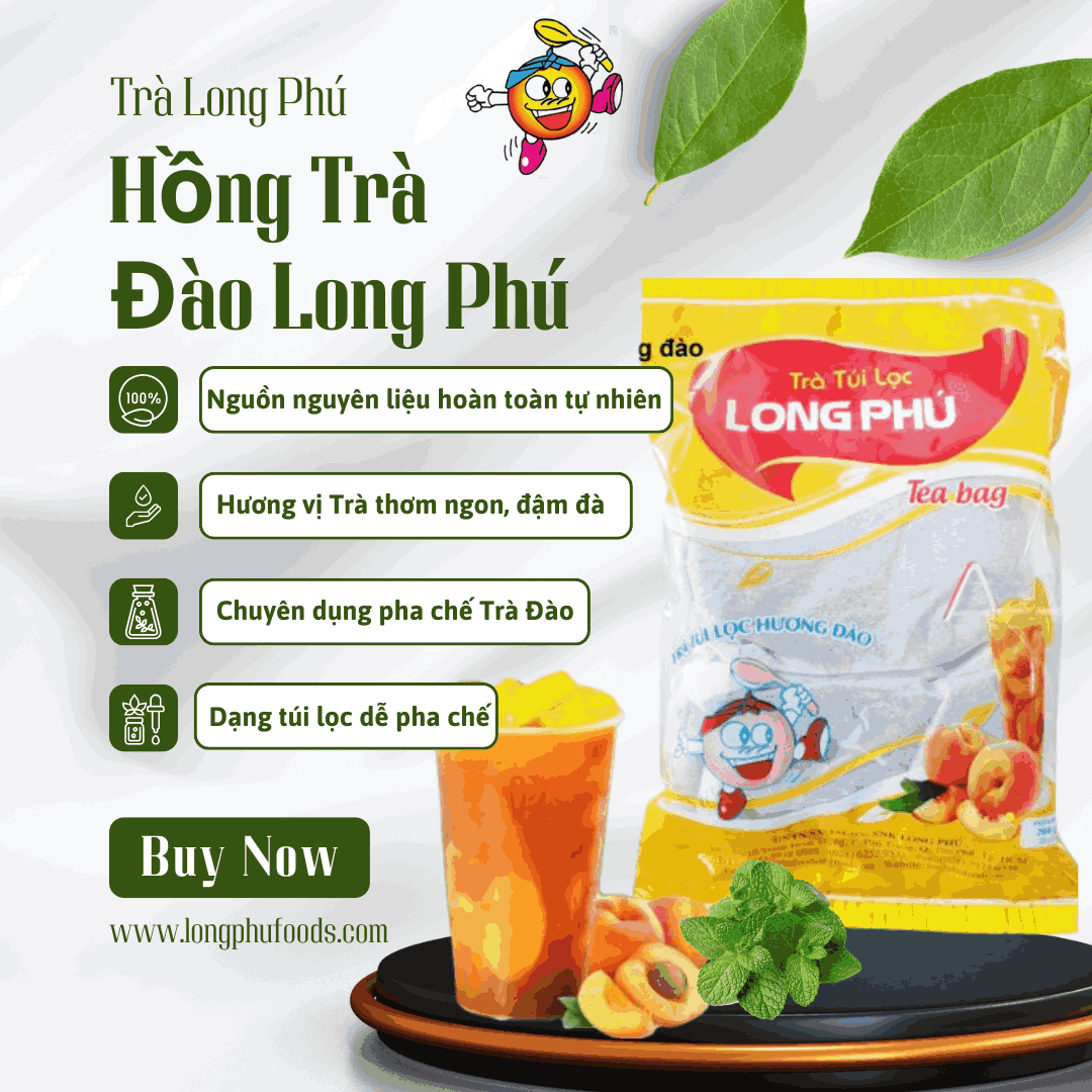 Trà ĐÀO Túi lọc Long Phú gói 200gr (10gói*20gr) - Thơm hương Đào, đậm vị trà thiên nhiên
