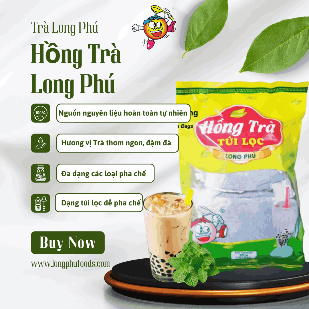 Hồng Trà TRUYỀN THỐNG Túi lọc Long Phú gói 200gr (10gói*20gr) - Thơm ngon, đậm vị trà thiên nhiên
